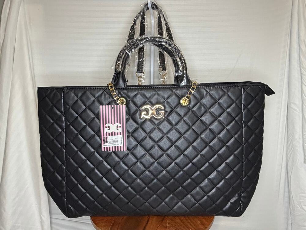 Gilda Paris Black Quilted Large Tote Bag Gold Chain Shoulder Purse NWT MSRP $199